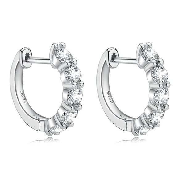 Certified 3ct. t.w. Moissanite Diamond 2cm Huggie Hoop Earrings NEW - Picture 7 of 15